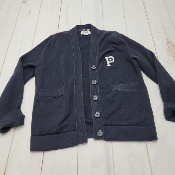 Pink Victorias Secret varsity black knit button front cardigan sweater - Picture 1 of 8